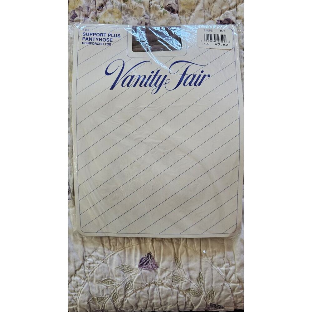 Vintage Pantyhose VANITY FAIR - Support Plus Reinforced Toe Taupe Medium Tall